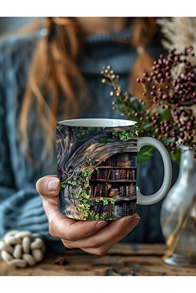 Evion 3D Design Printed Bookshelf Ceramic Mug - Gift