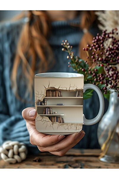 Evion 3D Design Printed Bookshelf Ceramic Mug - Gift