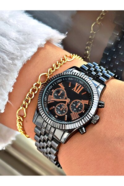 Tisaati ساعة يد نسائية بسلسلة خاصة بأرقام رومانية وسوار معدني مع هدية