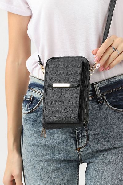 Universal Unique Market Black Women's Crossbody Phone 3 Compartment Wallet Bag