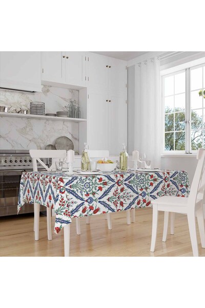 Else Dekor Османска плочка от лале с шарени дигитални щампи, устойчива на петна плат, без грижи, покривка за маса, кърпа за съдове