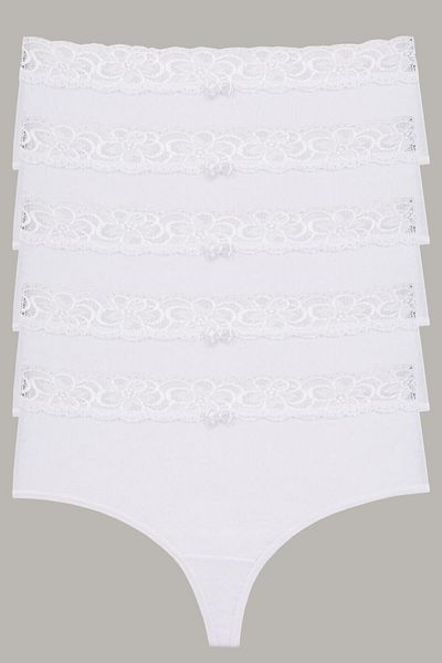 Nicoletta Women's Panties High Waist Thong Large Size Pack of 5 WHITE