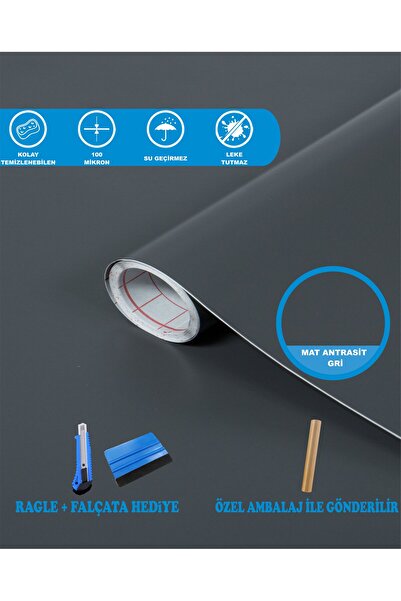 CreateFol Mat Antrasit Gri Kendinden Yapışkanlı Kaplama Folyosu 2 METRE