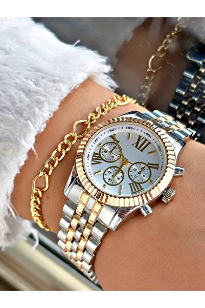 Tisaati ساعة يد نسائية بسلسلة خاصة بأرقام رومانية وسوار معدني مع هدية