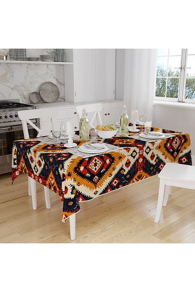 Else Dekor Authentic Ethnic Patterned Digital Printed Stain Resistant Care Free Fabric Table Cloth Tableware Cloth