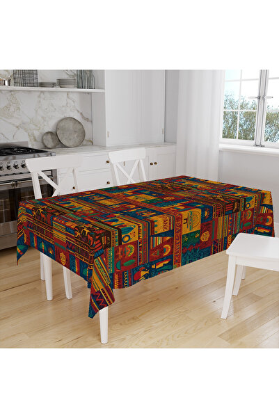Else Dekor Karışık Renkli Desenli Dijital Baskılı Leke Tutmaz Dertsiz Kumaş Masa Örtüsü Sofra Bezi