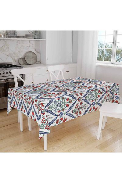 Else Dekor Ottoman Tulip Tile Patterned Digital Printed Stain Resistant Care Free Fabric Table Cloth Tableware Cloth