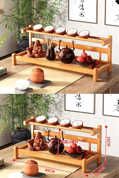 NEWNOW Bambu Tezgah Üstü Raf,çay Kahve Rafı, Baharatlık, Fincan,tabak Düzenleyici Raf 35 X 14x 18 Cm