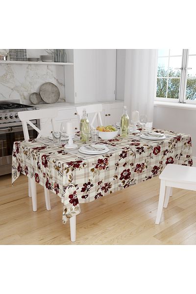 Else Dekor Brown Flowers Patterned Digital Printed Stain Resistant Carefree Fabric Table Cloth Tableware Cloth