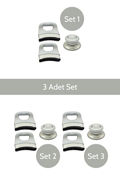 CLENAPOWER Gri Tencere Tava Kulp Seti 3'lü Set Sap Kulp Tutamak Seti Tencere Sapı (3 ADET SET)