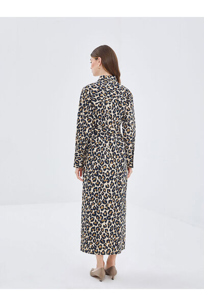 LC Waikiki Beige Leopard Patterned Women's Shirt Dress