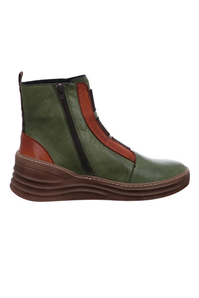 İNZE AYAKKABI Green & Brown Genuine Leather Boots - Model Name: Yeşim