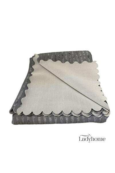 Lady Home Bambu Çizgili Süngerli Kadife Kaymaz Çekyat Koltuk Örtüsü 170x210 Cm Koyu Gri