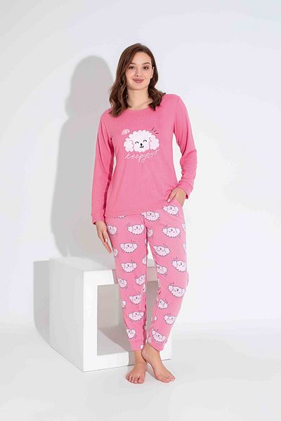Tarık Women's Patterned Long Sleeve Thermal Fabric Winter Warm Pajamas Set