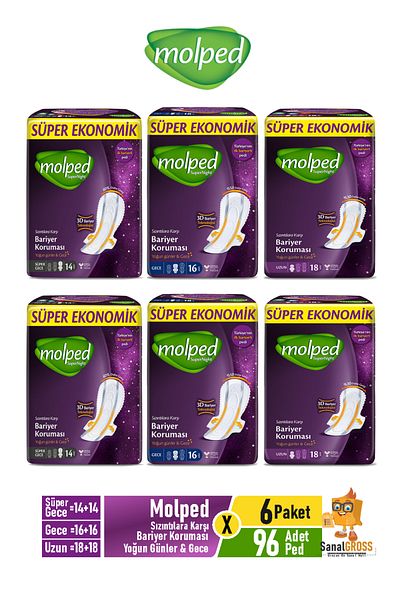 Molped Supernight Sanitary Pad Super Night + Night + Long = 6 Packs