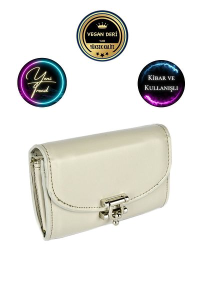 CüzCan Ultra Luxury Gray Leather Polite - Small Women's Wallet with Buckle Detail