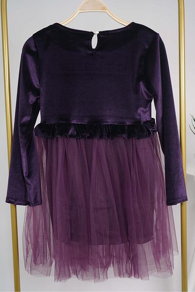 MİNİKO KİDS ROCHIE DE CĂRĂCIUN FETĂ CU TEMA DE CĂRĂCIUN, căptușită cu tul, cataramă, catifea, cu mânecă lungă