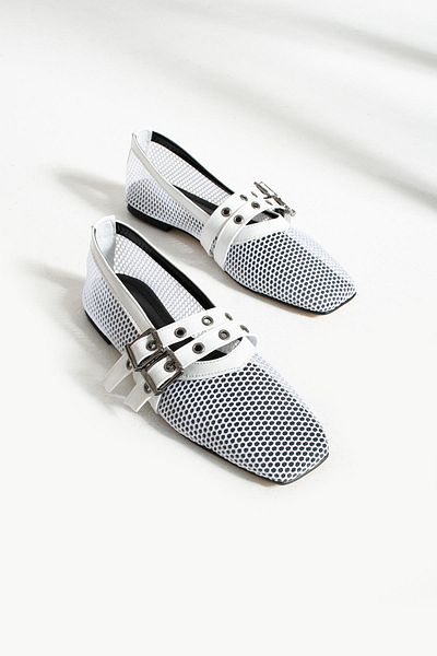 diclepolat White Double Belted Mesh Women's Casual Ballerinas - Oliwia