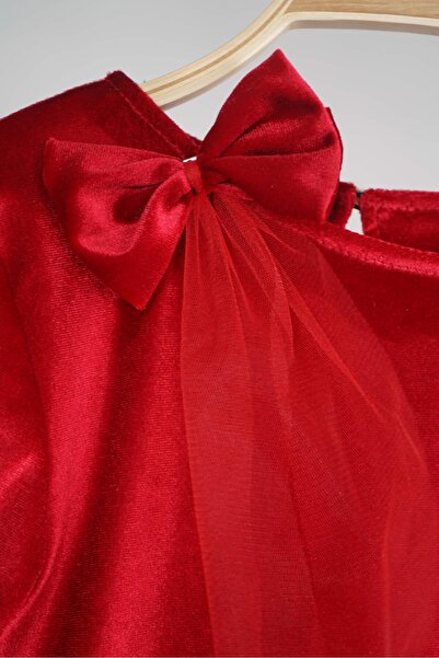 MİNİKO KİDS Girl's Christmas Themed Skirt Tule Lined Buckle Velvet Long Sleeve Dress