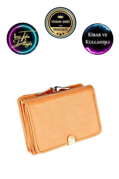 CüzCan Soft Polite Small Women's Wallet with Orange Pearl Detail