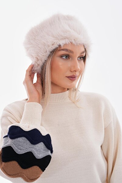 FELLMENS Μπεζ απαλή υφή βελούδινη γυναικεία μπαντάνα