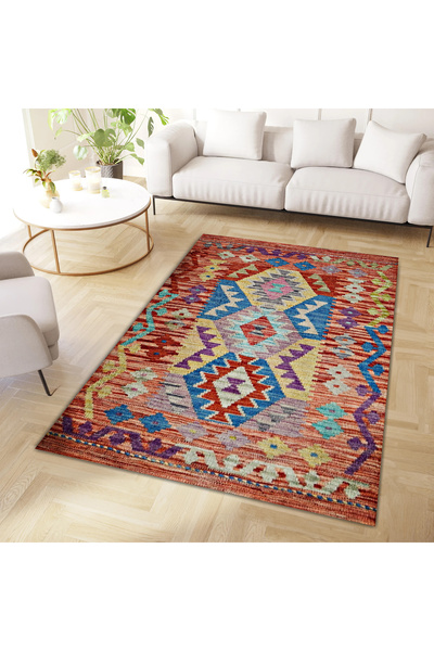 Rugs Modern Halı Mete Koleksiyonu Çok Renkli Geometrik Motifler Desenli Vinta...