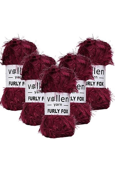 vollen yarn 5 Pieces Furly Fox Hand Knitting Yarn Cardigan Sweater Yarn, Furry Yarn, Plush Yarn, Bearded Yarn, Mop Yarn, Burgundy