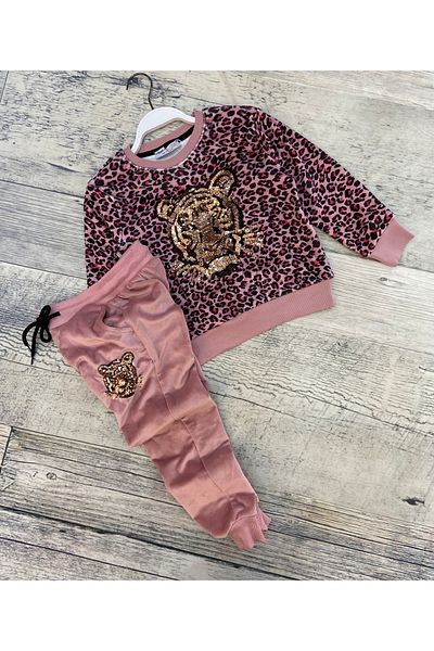 Store Velvet Leopard Tiger Girl Tracksuit Set