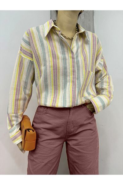 Modamorfo Geprägtes, gestreiftes Oversize-Hemd mit einer Tasche