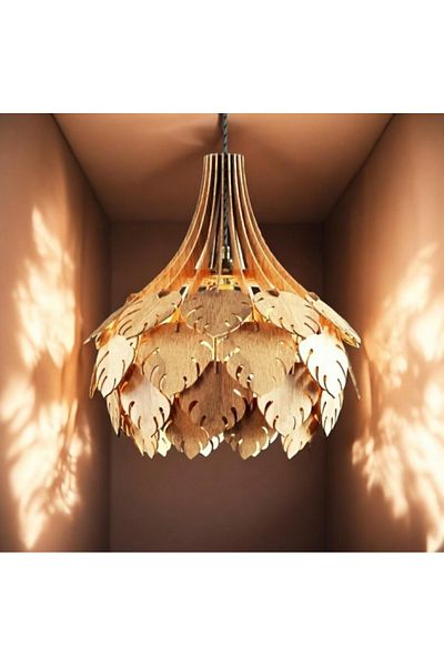 hü ma tasarım ve aksesuar Palm Modern Lighting Design Globe Globe Natural Wood Mdf 3D Laser Cut Rustic Living Room Chandelier