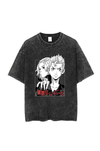 Touz Moda Πλένεται Anime Tokyo Revengers Printed Unisex Oversize Vintage T-shirt