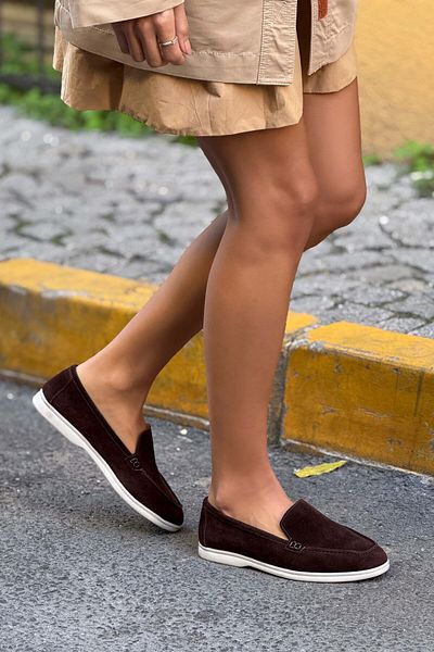 NİŞANTAŞI SHOES Vayne Brown - Balerini de damă din piele naturală, talpă plată