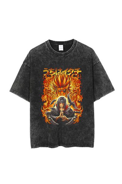 Touz Moda Πλενόμενο Anime Naruto Itachi με στάμπα Unisex Oversize Vintage T-shirt