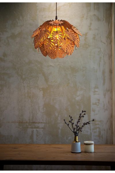 hü ma tasarım ve aksesuar Circle Modern Lighting Globe - Natural Wood Mdf, 3D Laser Cut Rustic Living Room Chandelier Sconce