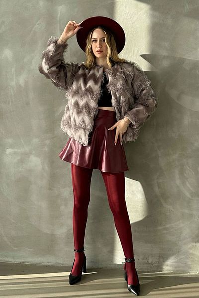 Özyuvam Gray Women's Topshow Faux Fur Jacket Coat - Tassel Detailed