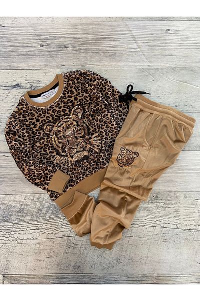 Store Velvet Leopard Tiger Girl Tracksuit Set