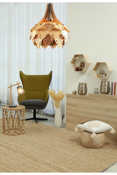 hü ma tasarım ve aksesuar Palm Modern Lighting Design Globe Globe Natural Wood Mdf 3D Laser Cut Rustic Living Room Chandelier
