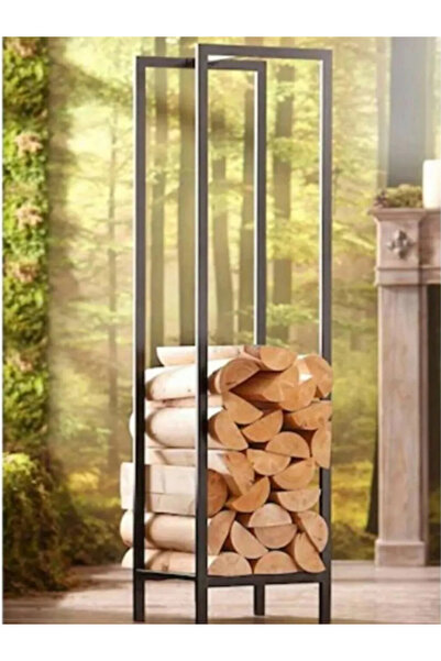 shop Dekoratif Şömine Odunluk Raf Siyah Paslanmaz Metal