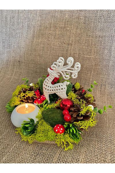 Beykan Natural Moss Mushroom Deer - Table Decoration Candle Design