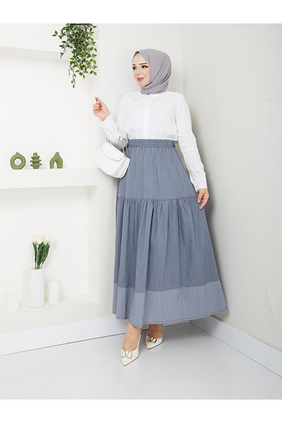 Doque Women's Slim Woven Denim Long Gypsy Skirt with Elastic Waist 52014