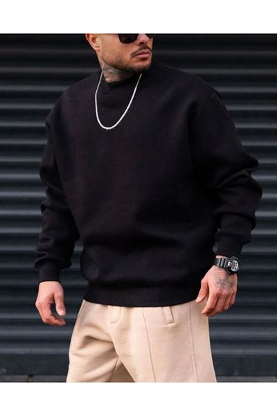 BYMEER Black Crew Neck Plain Sweatshirt