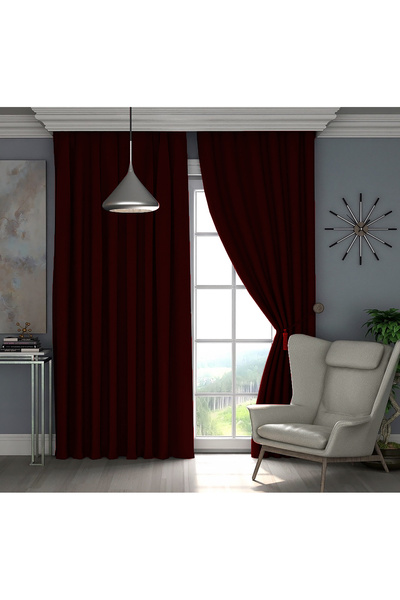 Taç PerdePendik Lüks,Bordo Kırmızısı Blackout Kalın Karartma Güneşlik Perde (...