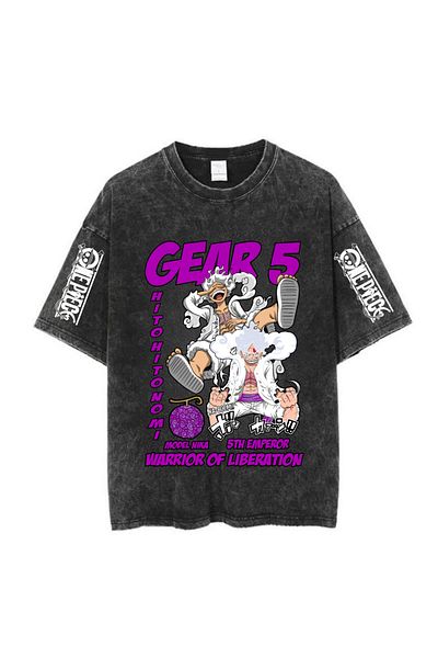 Touz Moda One Piece Gear Five Printed Unisex Oversize Vintage T-shirt