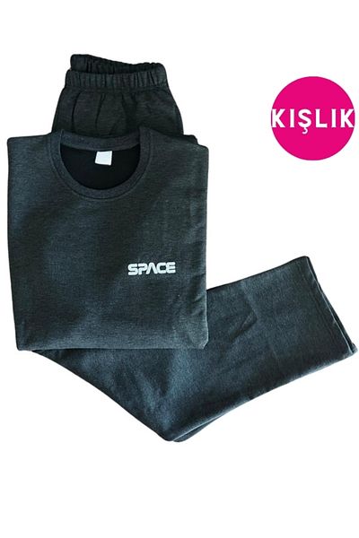 bie's Σετ πιτζάμες φόρμας Anthracite Lycra Cotton - Μακρυμάνικο, Τσέπη, Τριχωτό - Στενή εφαρμογή