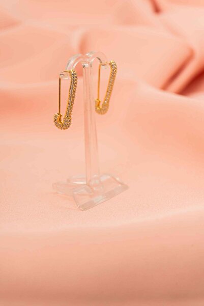 eva silvera 925 Ayar Gümüş Zirkon Taş Kaplamalı Çatal İğne Küpe Gold Kaplama