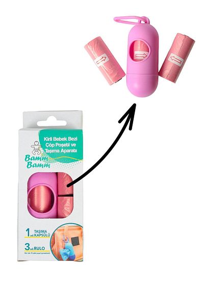 Poşet Dünyası Pink Dirty Diaper - Garbage Bag and 3 Rolls (45 Bags) Carry Bag