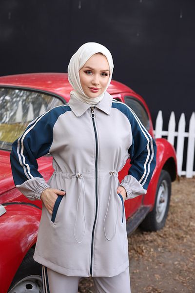Ryzi Moda Σετ αθλητικής φόρμας Hijab με φερμουάρ Double Crep Fabric