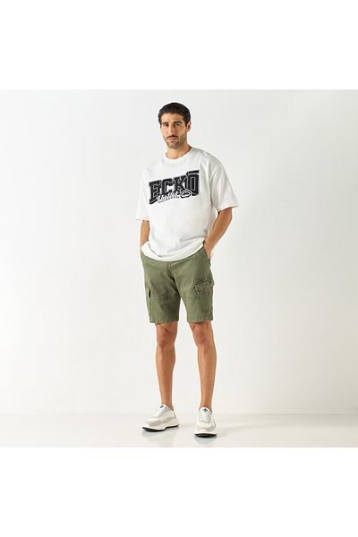 ECKO Unltd Solid Relaxed Fit Cargo Shorts with Button Closure