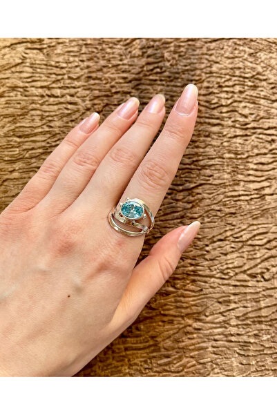 Apricity Silver Gümüş Akuamarin Taşlı El İşi Yüzük