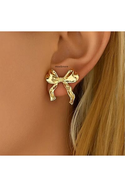 mos&more Gold Bow Design Women's Earrings